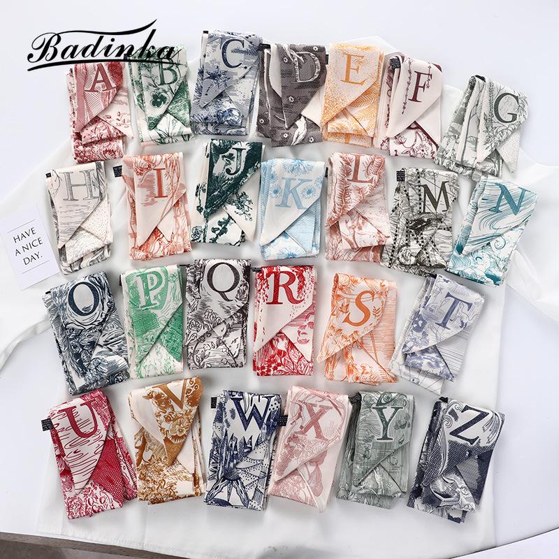 Scarves Designer 26 Initial Letter Printed Long Skinny Purse Bag Scarf Silk Bandana Women Small Hair Tie Scarfs For Ladies 2022Scarves