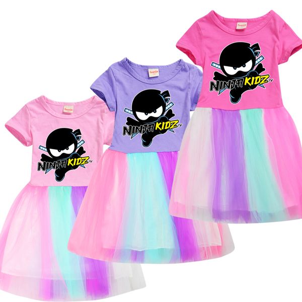 Baby Girls Ball Gown Dress Rainbow Gauze Princess Bubble Skirt Kids Party Children Birthday Costume Halloween Cos play Rainbow Lace Summer D