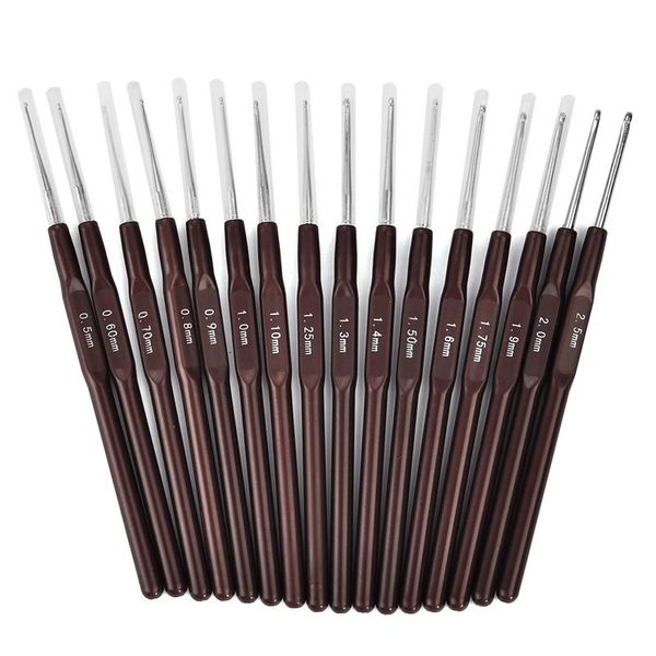 16pcs-set plastic handle steel craft crochet hook knitting needles 0.5mm-2.5mm