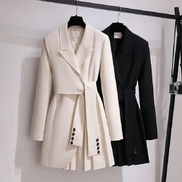 Women&#039;s Trench Coats Fashion Coat Dress Women 2022 Spring Autumn Windbreaker Female Plus Size 4Xl Black White Belt Blazer Vintagewomen&