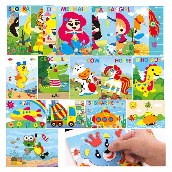 30Pcs Wholesale Kids DIY 3D EVA Foam Stickers Cartoon Princess Animal Car Dinosaur Puzzle Games Art Craft Early Learning Educational Toys