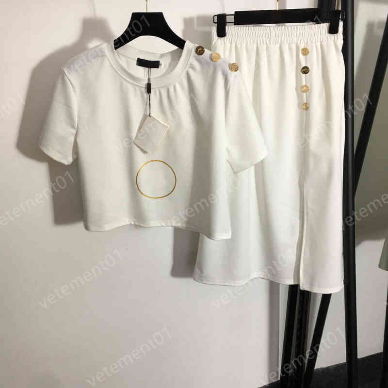 Womens Two Piece Dresses Bronzing Letter Print Short-sleeved T-shirt And High-waisted Skirts 2 Piece Sets Luxury Top Quality Designer Dresses For Wo