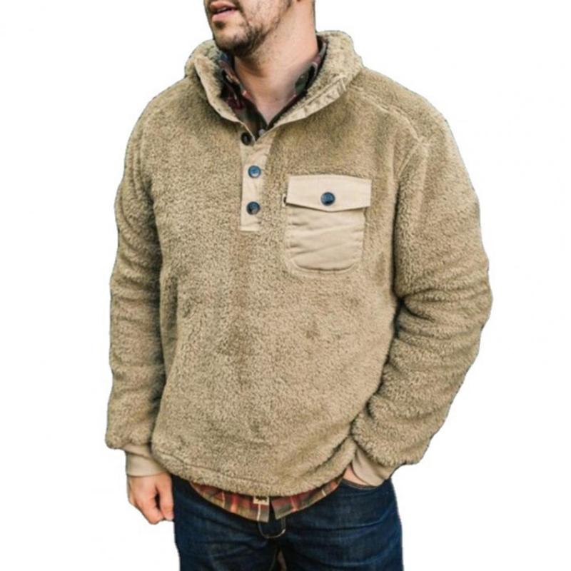 Men&#039;s Hoodies & Sweatshirts Classic Turn-down Collar Fluffy Pullover Elastic Cuffs Long Sleeve Autumn Winter Thicken Plush Plus Size Men Cas