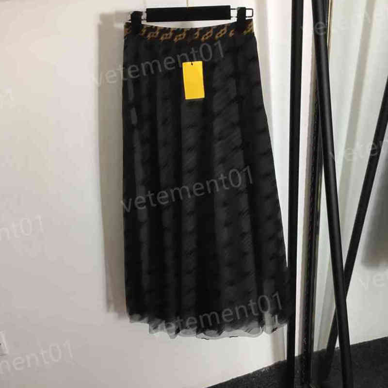 Designer Womens Skirts F..di F Flocked Letter Embellishment High Waist Mesh Dress Luxury Summer Women Party Dresses 0912