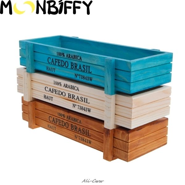 Garden Supplies Vintage Wood Garden Flower Planter Succulent Pot Rectangle Trough Box Plant Bed maceta 0704