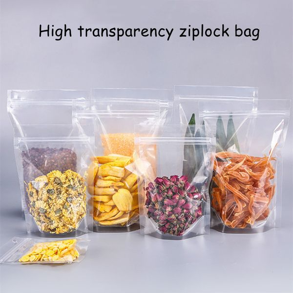 Clear Zipper Stand Up Pouch Bag High transparency PET Heat Sealable Zip Lock Snack Food Tea Packing Pouches Supplies Kitchen storage MJ0653