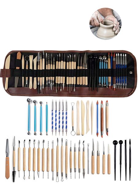 43PCS-Set Pottery Clay Sculpting Tools Double Sided Ceramic Clay Carving Tool for Shaping Embossing Modeling KDJK2207