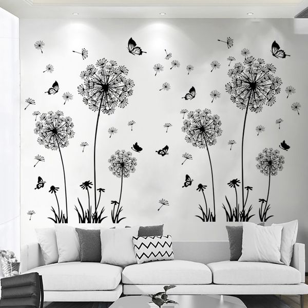 Black Dandelion Wall Sticker Butterflies on The Wall Living Room Bedroom Window Decoration Art Decals Home Decor Stickers Muraux