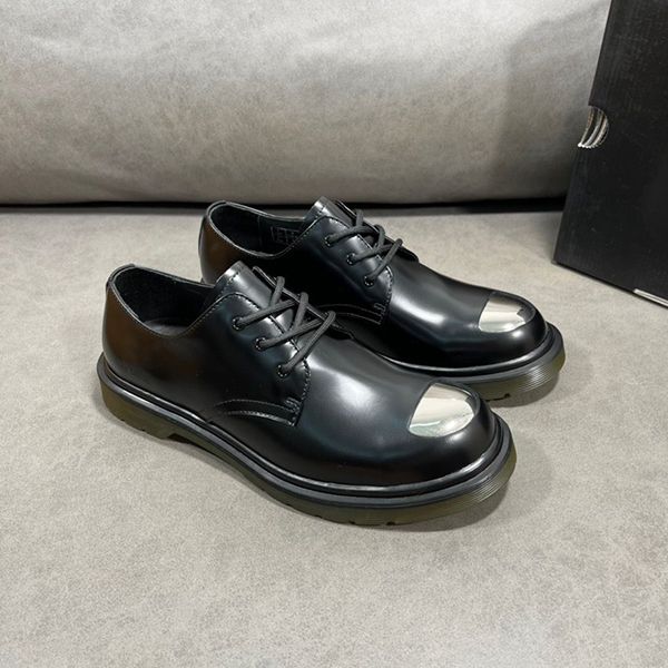 Spring Black Casual Shoes Loafers Genuine Leather Round Toe Party Dress Shoe Metal Fashion Men Raf