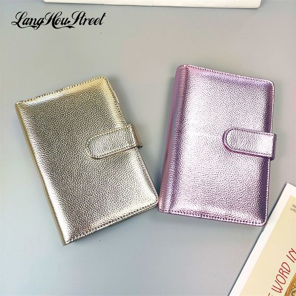A5 A6 PU Leather Loose Leaf Cover Colorful Texture Ring Binder Planner Journal Budget Wallet Clip notebook 220711