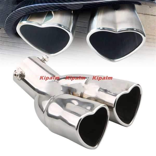 Adjustable 2.5&quot; Dual Stainless Steel Exhaust Tips Muffler Tail With Heart Shape Style