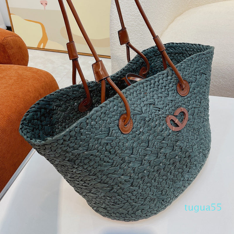 2025--10A Straw Bag Shoulder Bags Handbags Plain Knitting Crochet Embroidery Open Casual Tote Interior Compartment Two Thin Straps Leather Floral