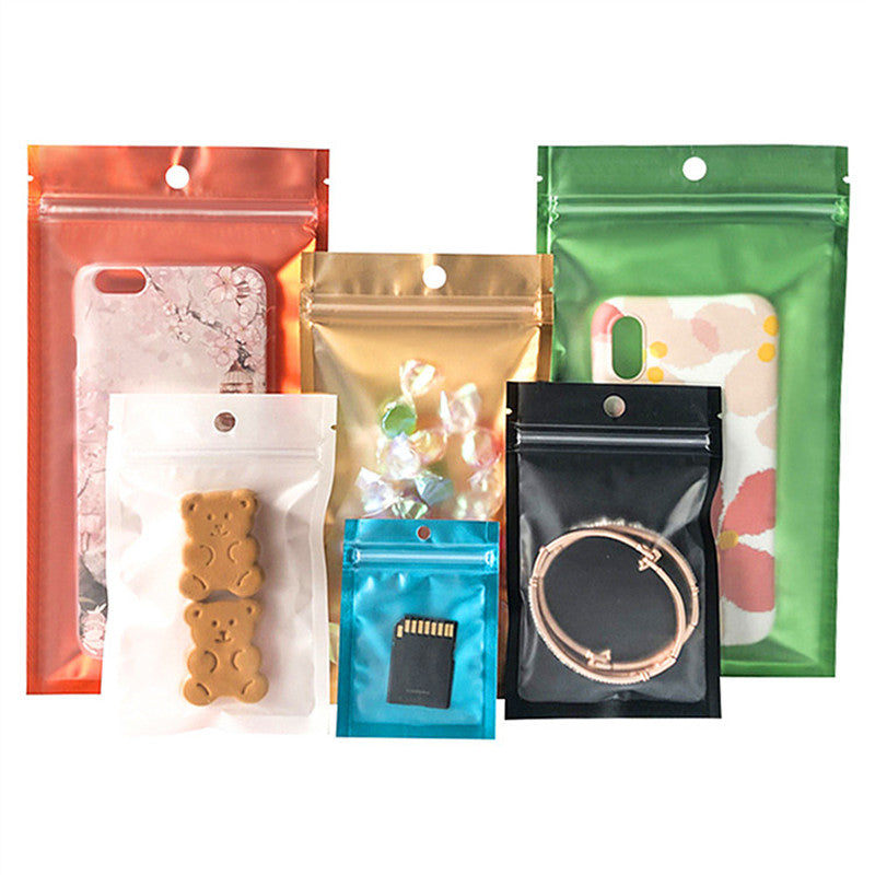 200PCS Clear Front Aluminum Foil Zip lock Packaging Bags Resealable Black White Gold Snack Chocolate Cereals Salt Dried Beaf Flowers Hanging Zipper