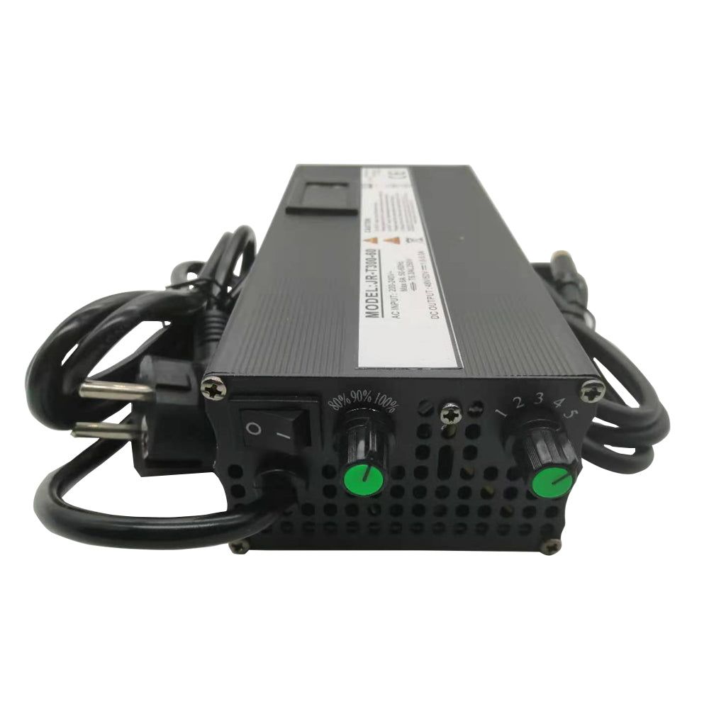 Adjustable 58.8V 1-5A Charger 52V Li-ion Battery Chargers with Cooling Fan Smart Charge Auto-Stop Used for 14S Lithium Battery Pack Output RCA Conne