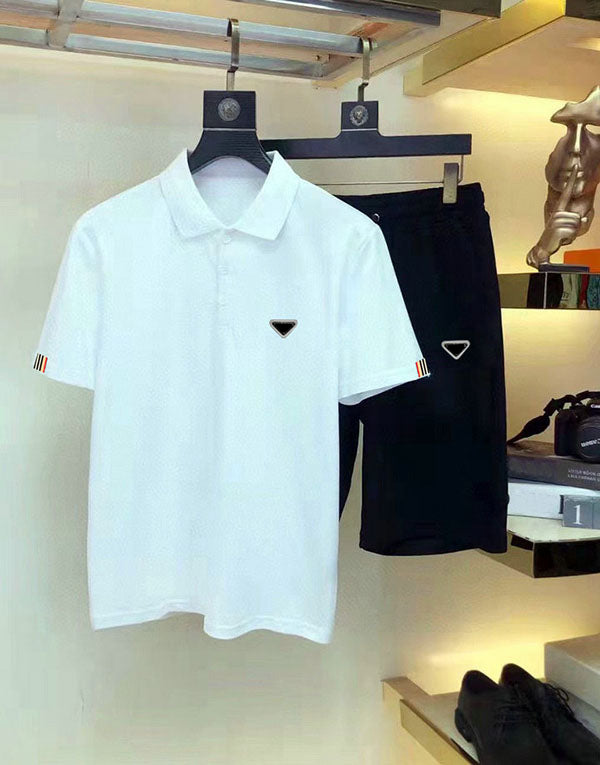 Summer Casual Short Sleeved Set Men Fashion Stand Collar Polo Shirt Shorts 2 Piece Sportswear Men s Running Track Suit M-3XL