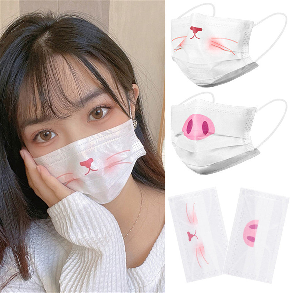 Cartoon Pattern Disposable Face Masks Breathable 3-Ply Non-Woven Cup Dust Masks with Elastic Earloop for Adults Men Women Daily Use Individual Packa