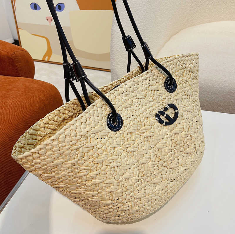 Straw Beach Bags Print Shoulder Bag Crochet Handbags Plain Knitting Embroidery Letter Open Casual Tote Thin Straps Floral Fashion Women