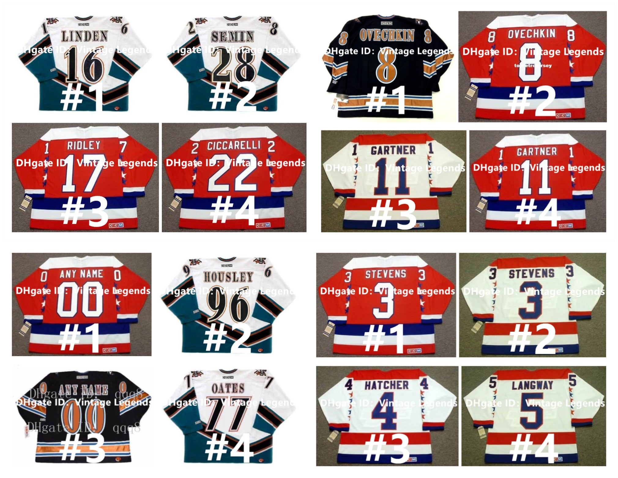 Vintage CCM Capitals Hockey Jerseys ALEXANDER OVECHKIN PETER BONDRA Rod Langway JAROMIR JAGR Dale Hunter AL IAFRATE MIKE GARTNER TREVOR LINDEN ALEXA