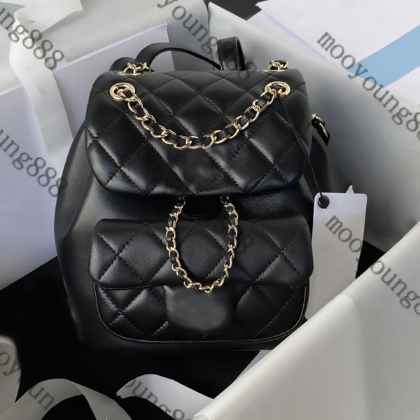 12A Upgrade Mirror Quality Designer Women Mini Backpack Black Lambskin Quilted Flap Bags Classic Double Gold Chain Shoulder Box Bag Genuine