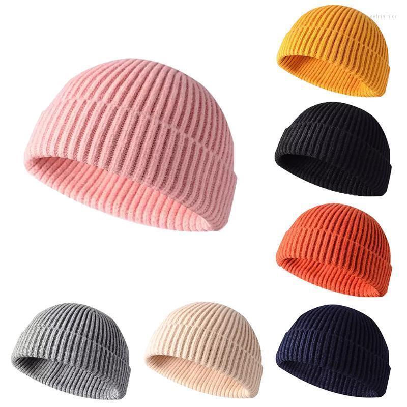 Beanie-Skull Caps Winter Men Knit Hat Skullcap Solid Beanie Short Brimless Baggy Melon Cap Docker Fisherman Knitted Beanies Delm22