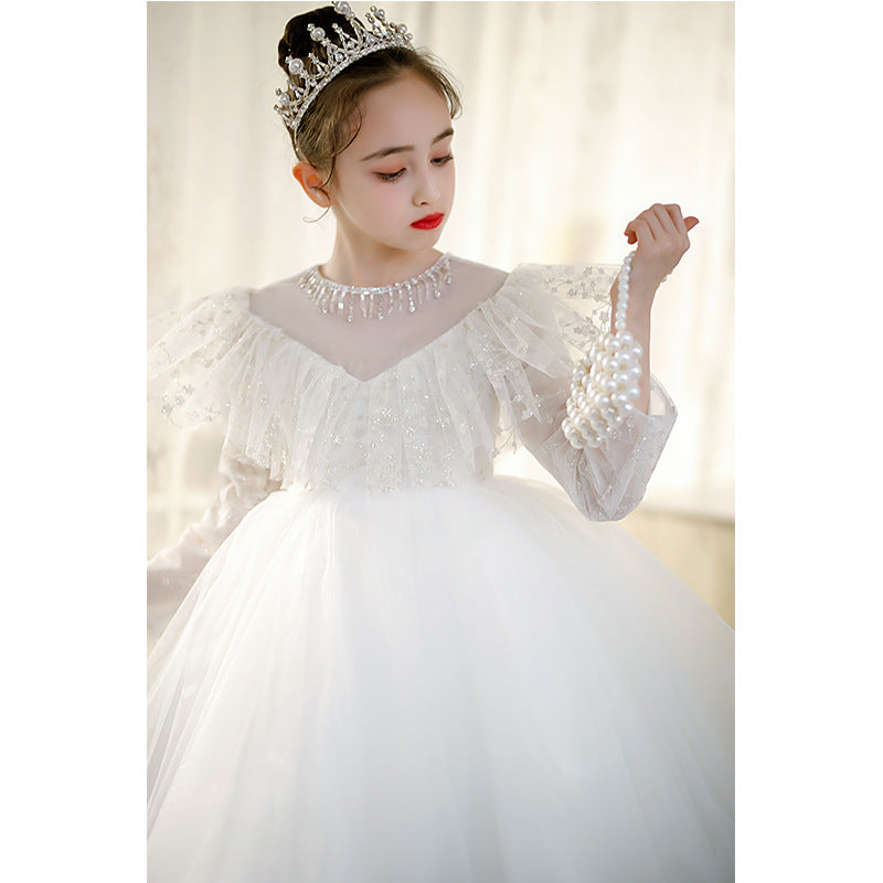 2023 Cute Flower Girl Dresses For Wedding Jewel Neck Full Lace Appliques Tiered Skirts white Girls Pageant Dress A Line Kids Birthday Gowns