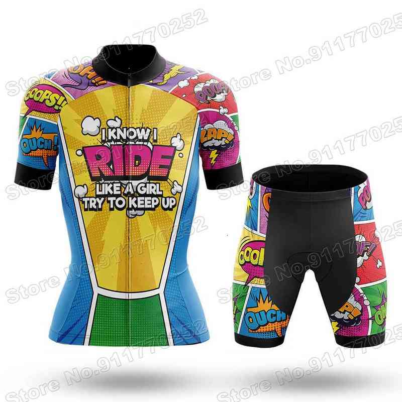 Women Explosive Comics Cycling Jersey Sets Lady Cartoon Anime Cycling Clothing Road Bike Shirts Suit Bicycle Pants MTB Maillot