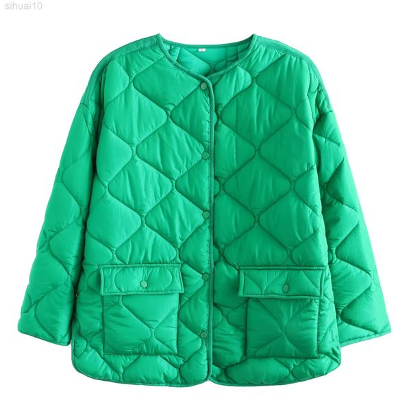 Women&#039;s Parkas Jacket Bomber Coat Green Outwear Casual Loose Outerwear Solid Long Sleeve Elegant Streetwear Vintage Jacket TRF L220730