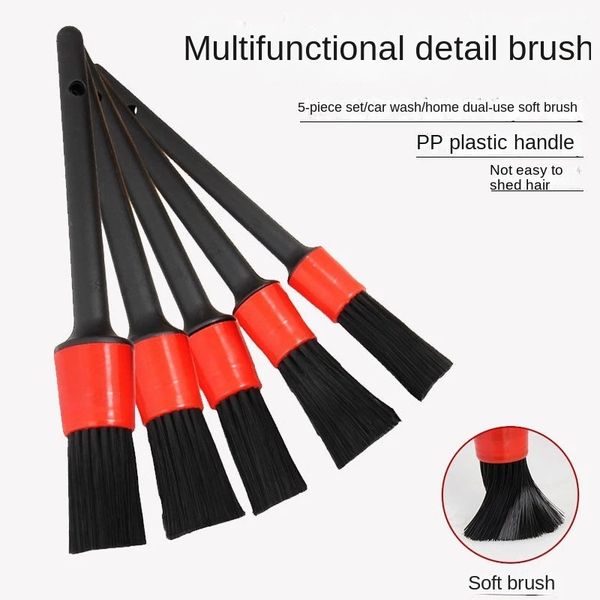 5pcs Car Detailing Brush Soft Wheel Hub Interior Cares Cleaning Brushes Multifunctional Fine Cars Washing and Beauty Detailing Brushs Tools