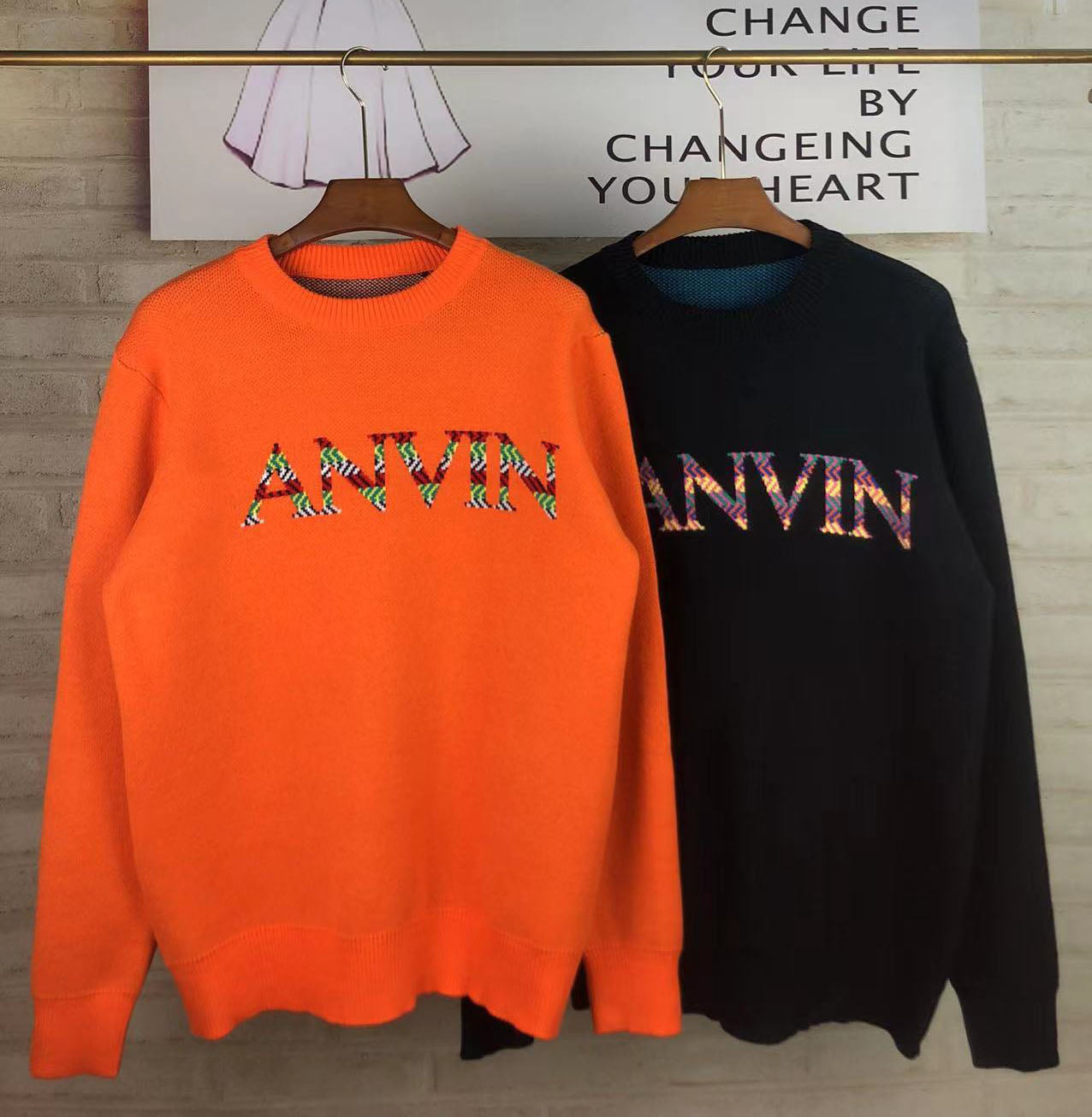 New AOP jacquard letter knitted sweater in autumn - winter 2023acquard knitting machine e Custom jnlarged detail crew neck cotton g088r7