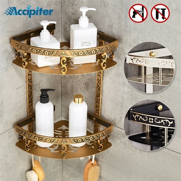 Nail Free Bathroom Shelves 2 Layer Antique Metal Shower Corner Shelf Wall Mount Shampoo bathroom accessories Y200407