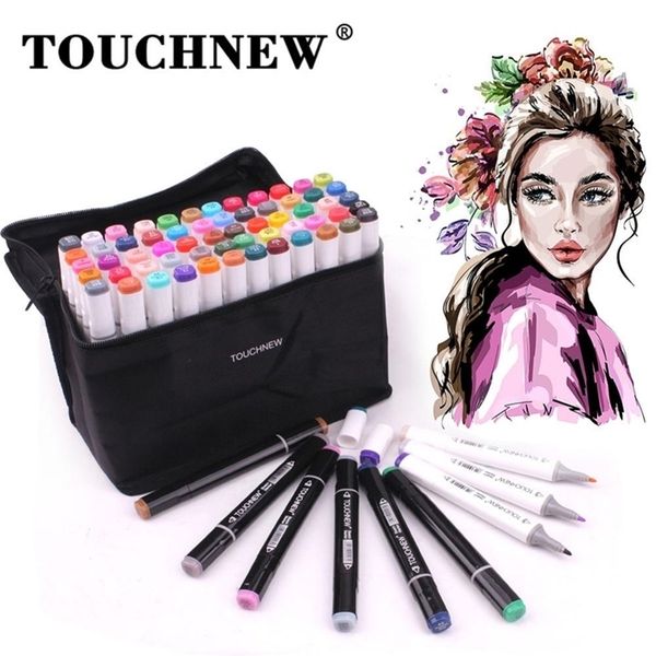 TOUCHNEW 60 Colors Markers Manga Drawing Markers Pen Alcohol Based Sketching Felt-Tip Twin Brush Pen 210226