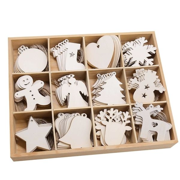 10pcslot Wooden Christmas Tree Hanging Ornament Pendants Decorations For Home Party Year Navidad Natal Kids Gift Y201020