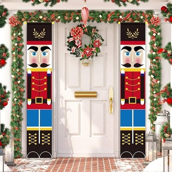 Nutcracker Soldier Christmas Banner Decor For Home Holiday Merry Door Happy Year Y201020