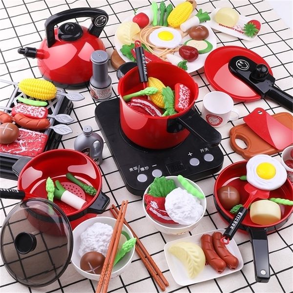 Infant Shining Kitchen Set for Kids Kitchen Toy Baby Cooking Cook Model Infant Play House Kitchen Pot Series Play Food Toys LJ201211