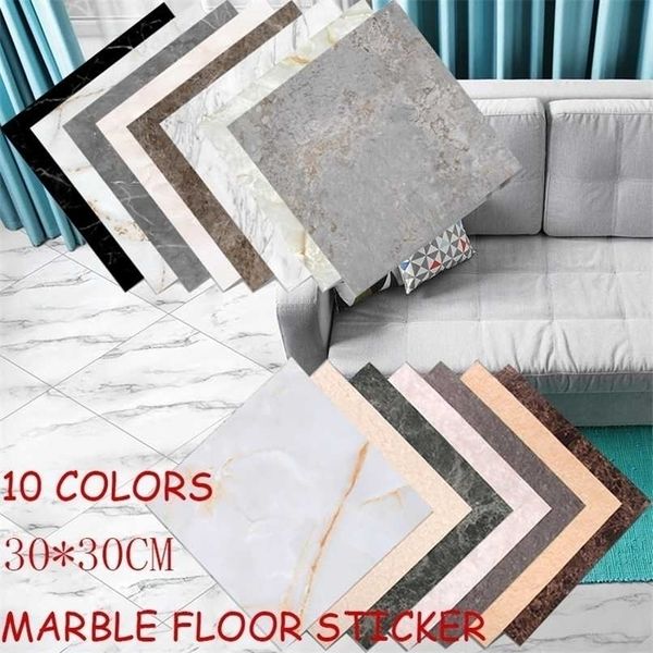 30x30 cm 3D Marble Pattern Nonslip Floor Stickers Waterproof Wallpaper Removable Bathroom Tile Decoration Decals Home Decor 211217