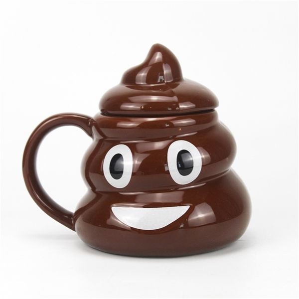 Cartoon Smile Poop Mug Tea Coffee Cup Funny Humor Gift 3D Pile of Poop Mugs With Handgrip Lid Tea Office Cup Drinkware 400ml 210409