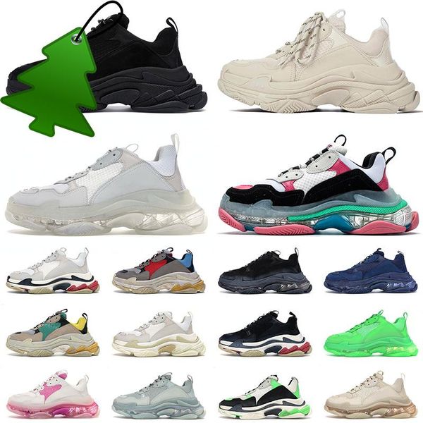 2022 Fashion Sneakers Shoes Triple S Crystal Clear Sole Mens Women Platform 17fw Paris Vintage Old Dad Crystal Casual Bottom Triple -S