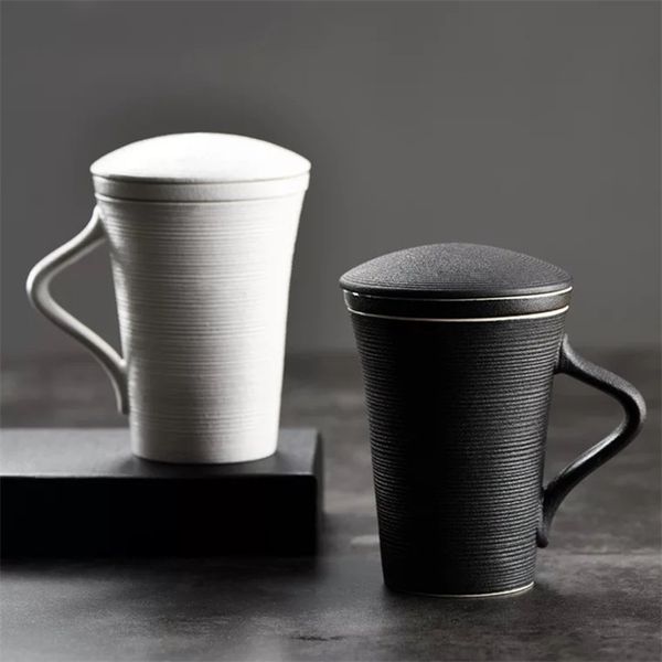 Creative Mug With Lid Large Capacity three-pieces set Custom Ceramic Filter Cup With Liner Simple Coffee Mug Travel Office Cup T200506