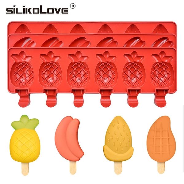 SILIKOLOVE Food Grade Silicone Ice Cream Mold DIY Homemade Popsicle Molds Fruit Juice Ice Bar Mold Banana strawberry Shape T200703