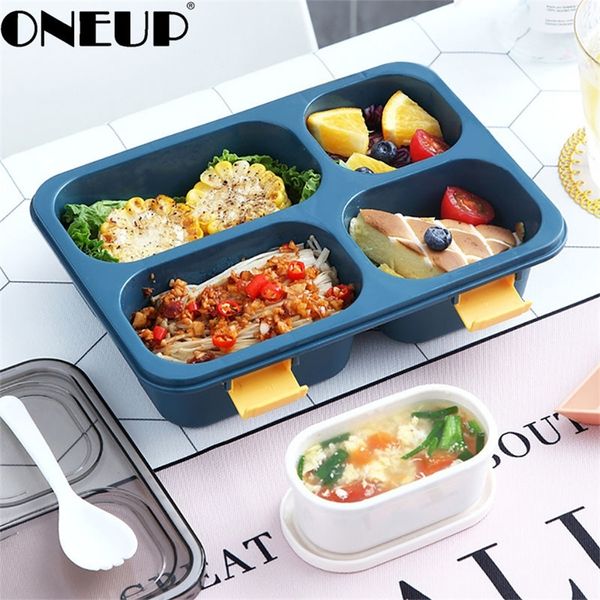 ONEUP Portable Plastic Lunch Box Single-layer Microwave-heatable Bento Box New Student With Meal Sealed Fresh-keeping Box 201015