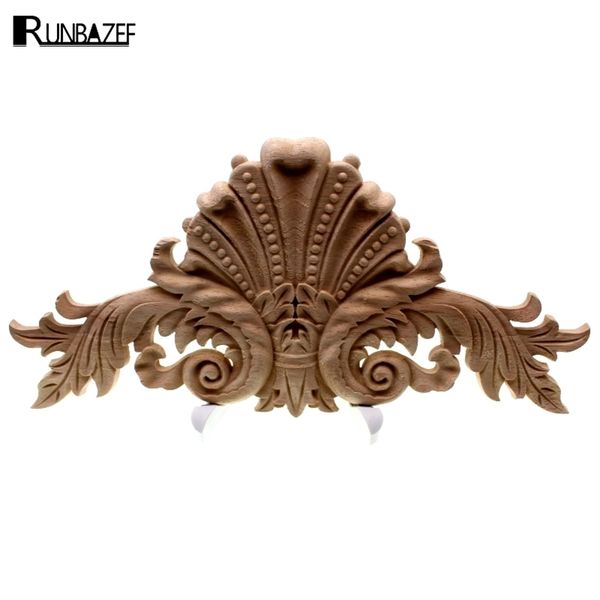 RUNBAZEF Antique Decorative Wood Appliques Furniture Decor Cabinet Door Irregular Wooden Mouldings Flower Carving Figurine Craft 201210