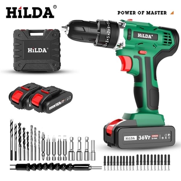 HILDA Electric Drill Cordless Screwdriver Lithium Battery Two-speed Mini Drill Cordless Screwdriver Power Tools 201225