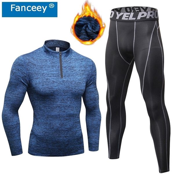 Fanceey High Collar Winter Thermal Underwear Men Long Johns Men Rashgard Shirt Leggings Warm Sport Compression Underwear Thermo 201126