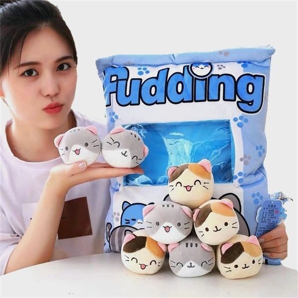 8pcs mini Blue Cat Plush toys in A Bag Pillow Unique Pudding Throw Pillow for Girlfriend Sofa Decor Waist Cushion Toys for Her LJ201126