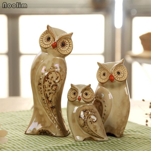NOOLIM 3pcs-Set Owl Family Figurines Miniatures Lovely Ornament Home Decor Creative Animal Crafts Home Decor Accessories Gift T200331