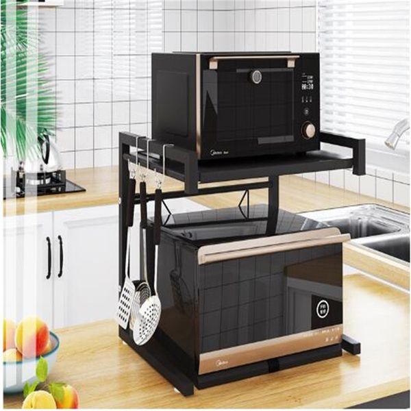 Organizer Kitchen Microwave Oven Shelf Metal Multi Function Stand Two Layers Dish Space Saving Rack T200413