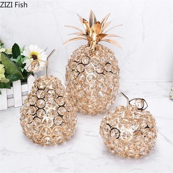 Nordic Room Decor Pineapple Crystal Ornaments Gold Silver Fruit Wrought Iron Desk Adornment Home Decoration Accessories Modern LJ200903