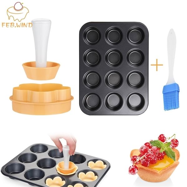 Mini Baking Pan Set Plastic Tart Tamper Pastry Dough Cookie Cutter Tart Shell-Crust Mold Cupcake Mold-Pan Muffin Tray-Tin 077 T200523