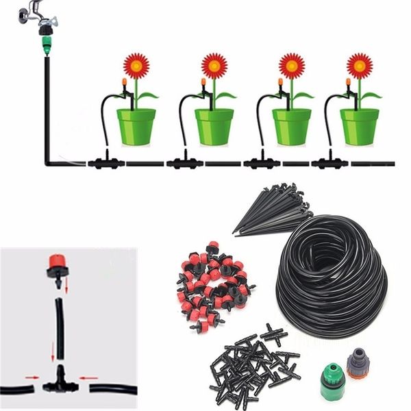 25 Meters DIY Drip Irrigation System Automatic Watering Garden Hose Micro Drip Garden Watering Kits with Adjustable Drippers T200530