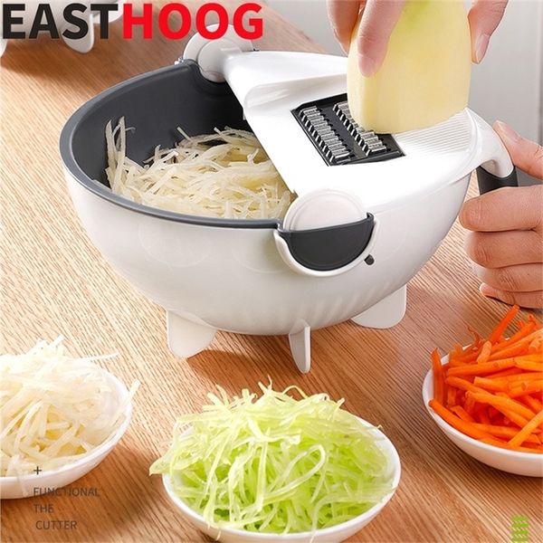 Multifunctional Magic Rotate Vegetable Cutter With Drain Basket Kitchen Veggie Fruit Shredder Grater Slicer Kitchen Gadget Set 210319